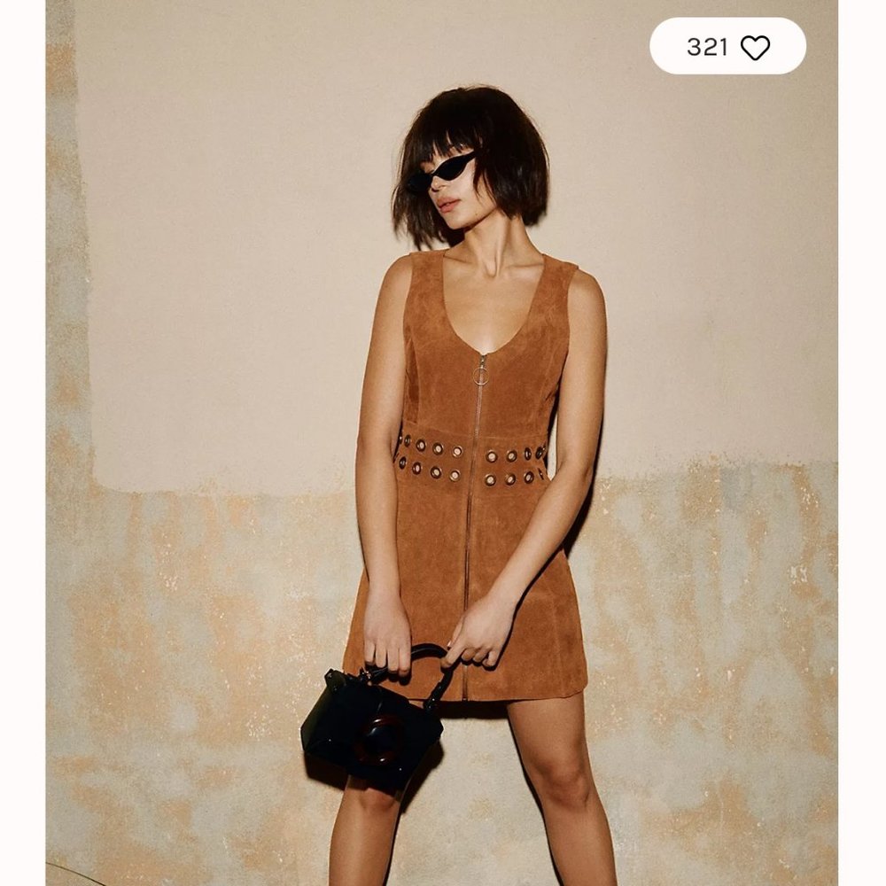 Free People Suede Grommet Mini Dress Sz 10